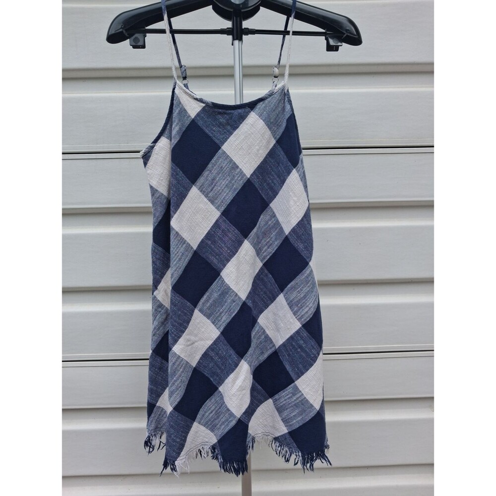 Universal Thread Blue and White Check Plaid Sundress Frayed